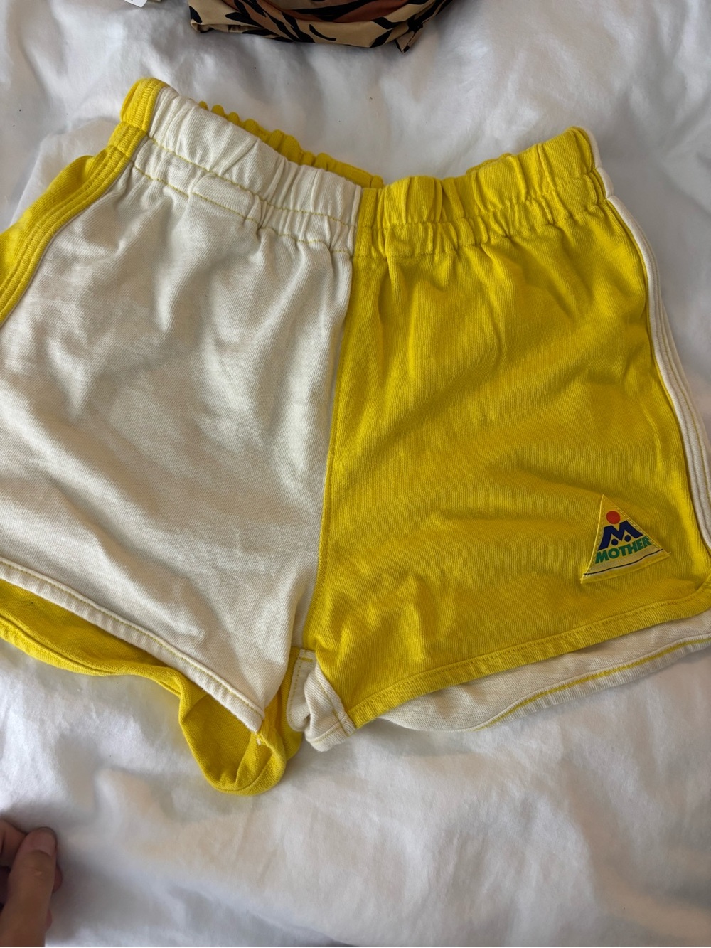 MOTHER Yellow & Cream Split Athletic Shorts